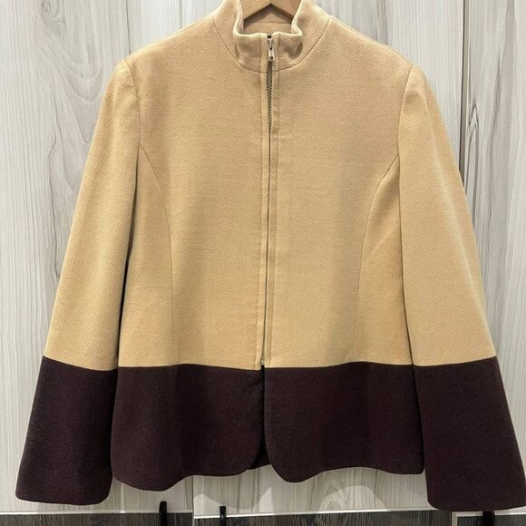 Jackets & Blazers - Beige And Brown Colorblock Zip Up Jacket